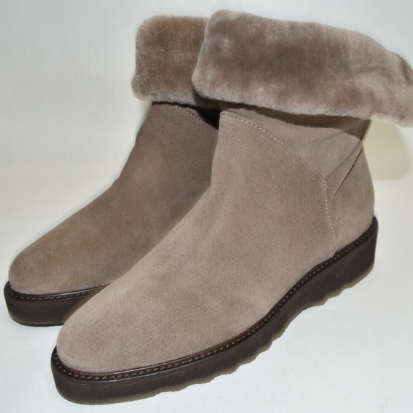 New! Aquatalia Kimberly Weatherproof Shearling Bootie Taupe Brown Suede - Picture 2 of 4